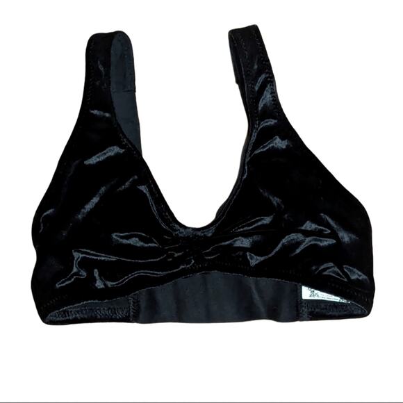 Free People Black Velvet Velour Wide Strap Pullover Comfy Goth Lounge Bralette - Picture 1 of 3